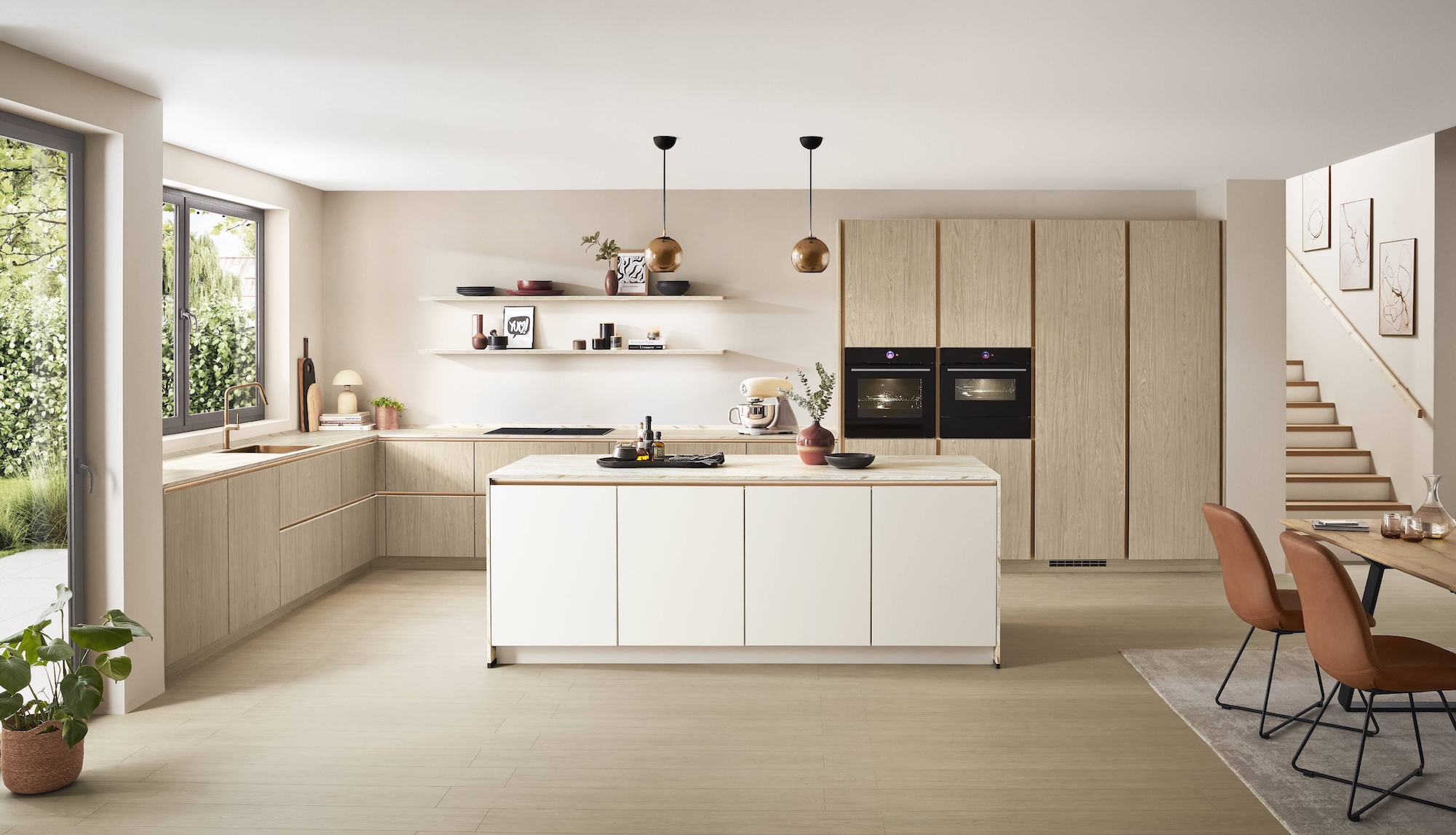 Nobilia Design Inselküche Weiss Eiche Nobilia-Designkueche-mit-Insel-Eiche-Creme
