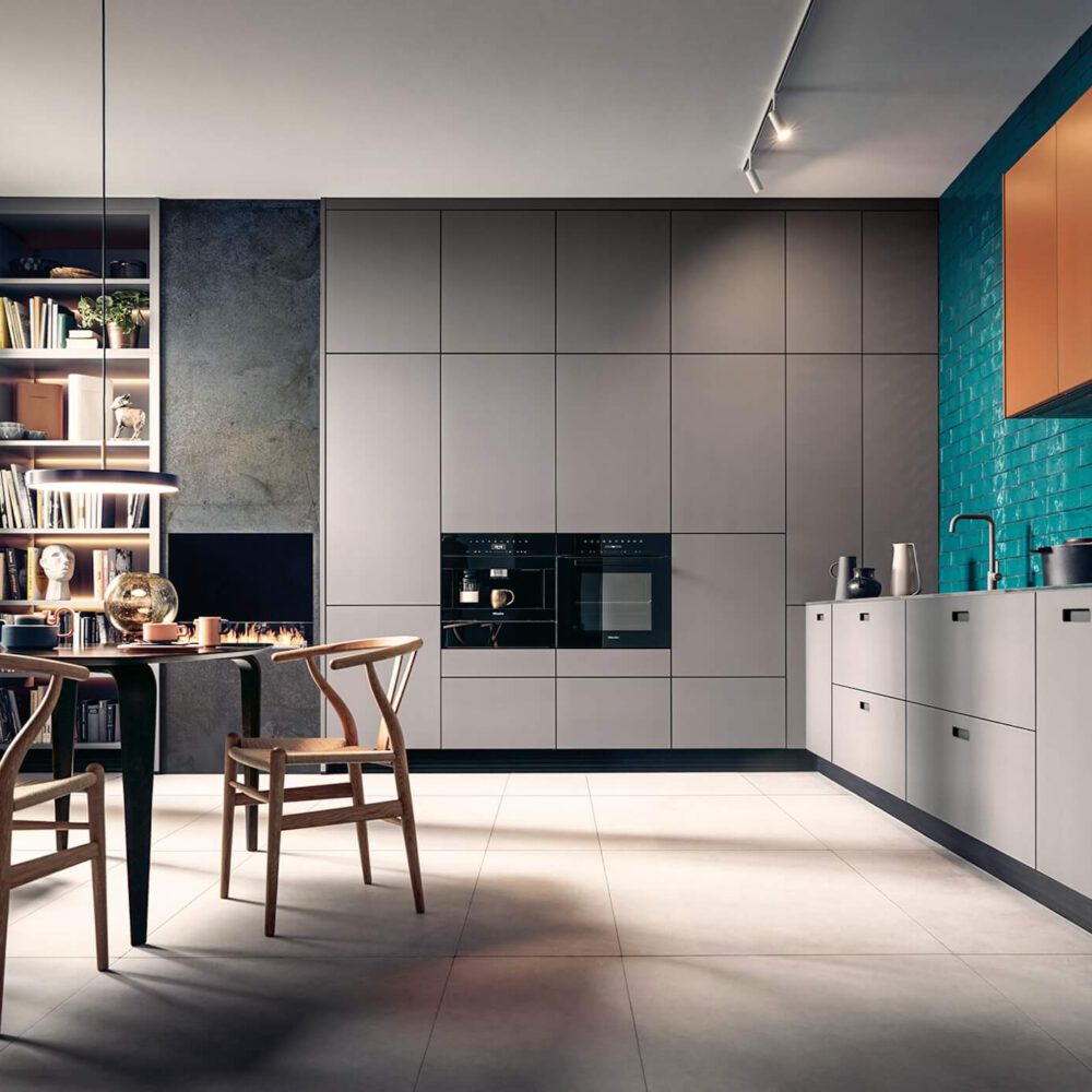 next125 moderne L-Küche Grau matt