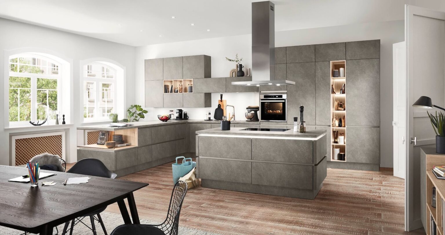 Nobilia Inselküche Beton grau