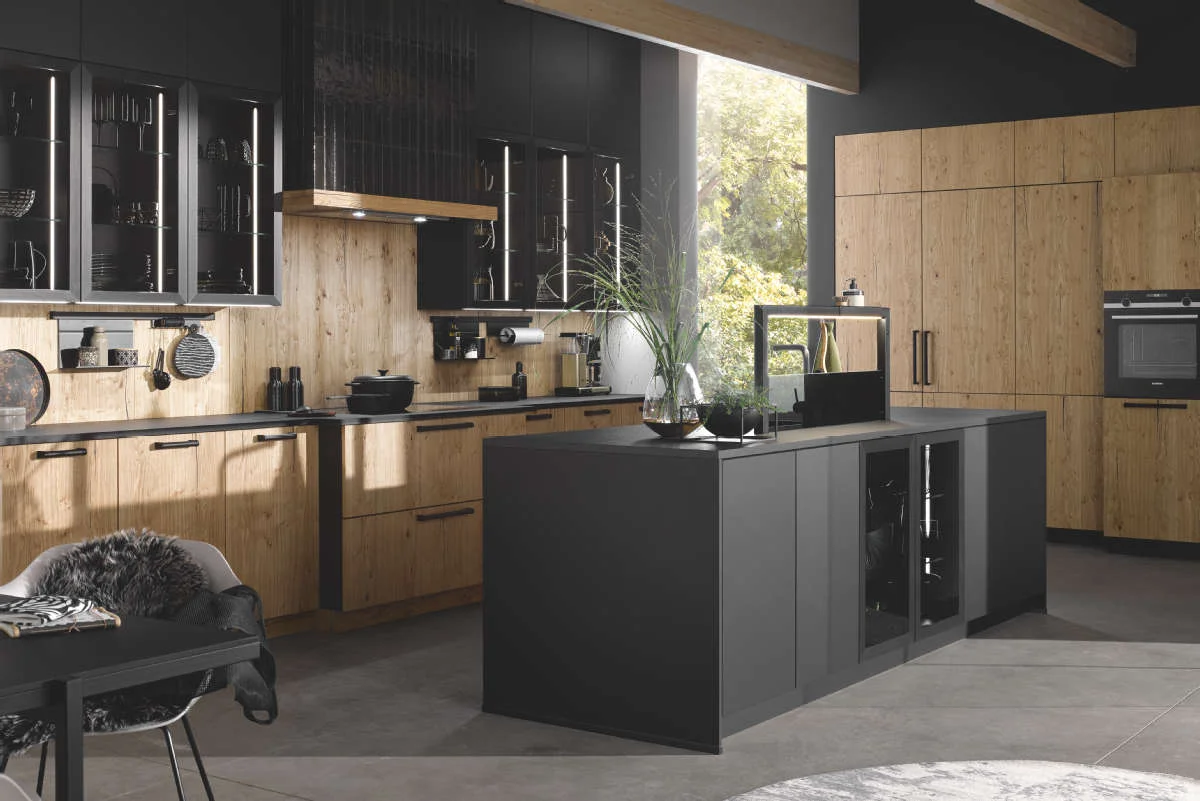 Bauformat Glasgow Designküche Eiche Schwarz