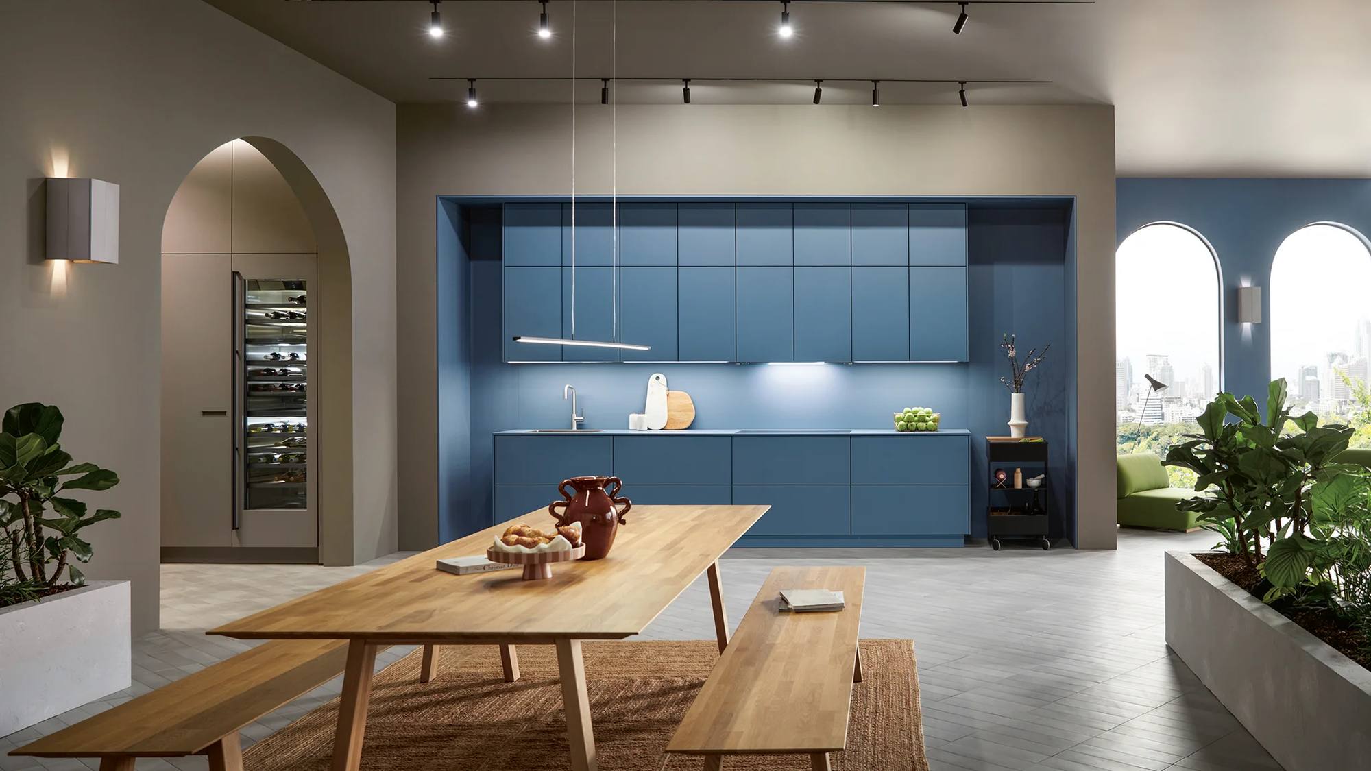 Next125 Küchenzeile Moderner Stil Azurblau