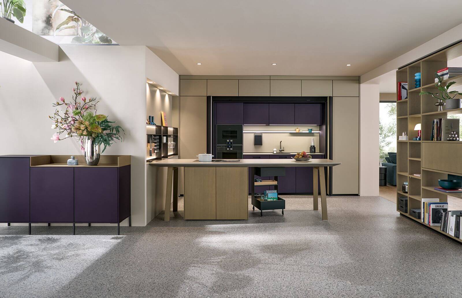 Next125 U-Küche Designstil Aubergine Sand