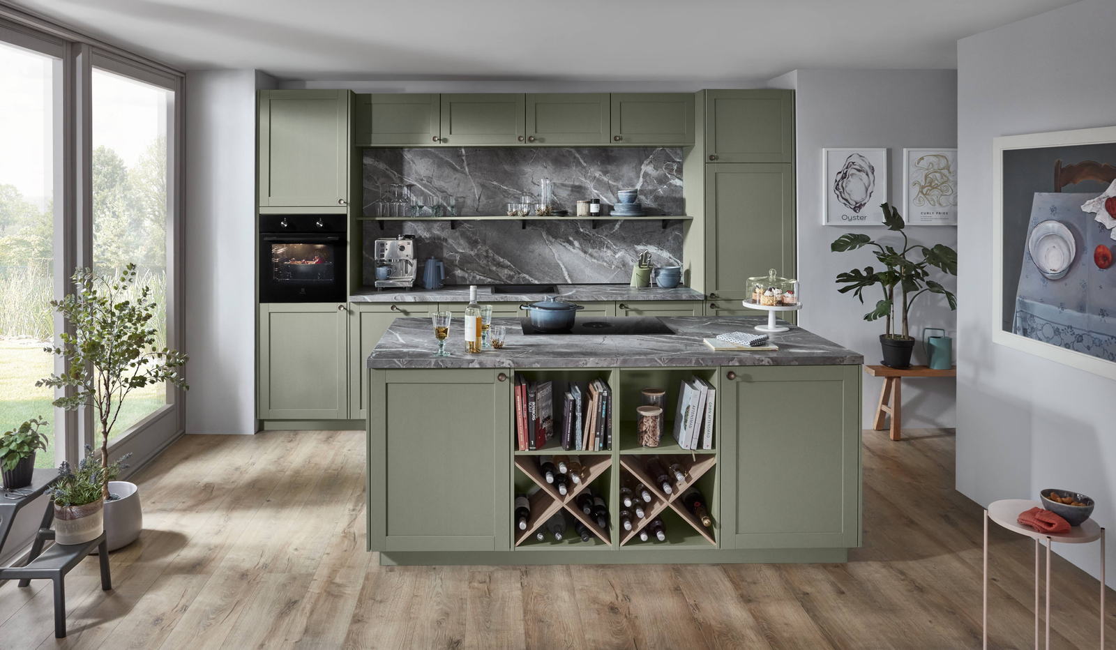 Nobilia Frame Landhausküche mit Insel Olive