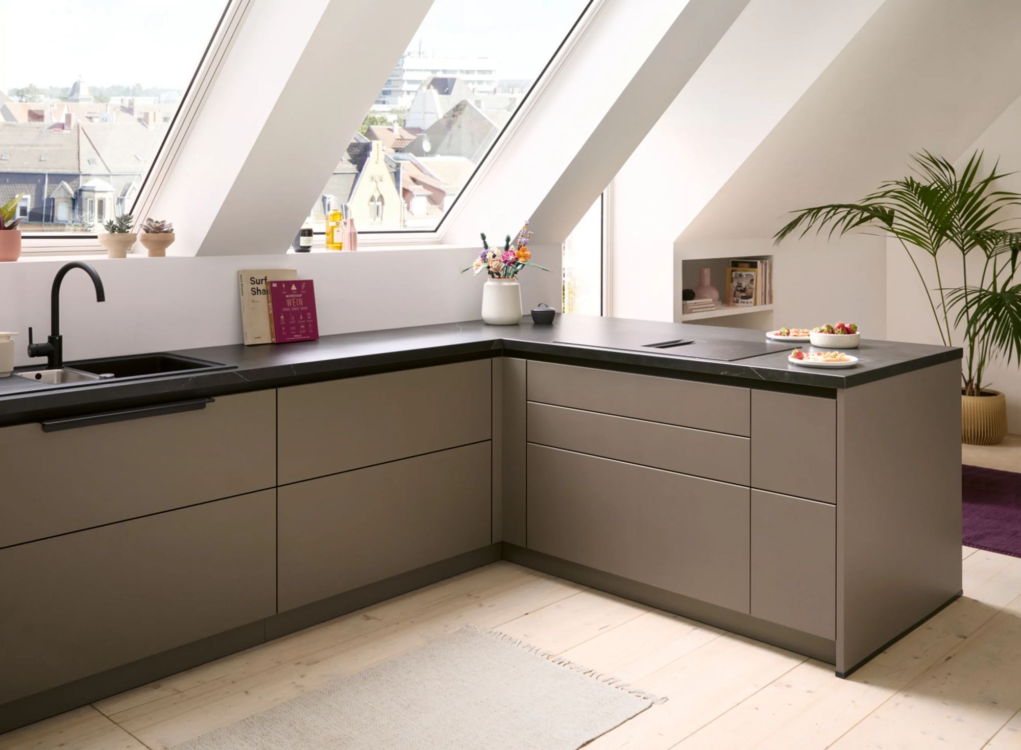Schüller L-Küche Designstil Sepiabraun Matt