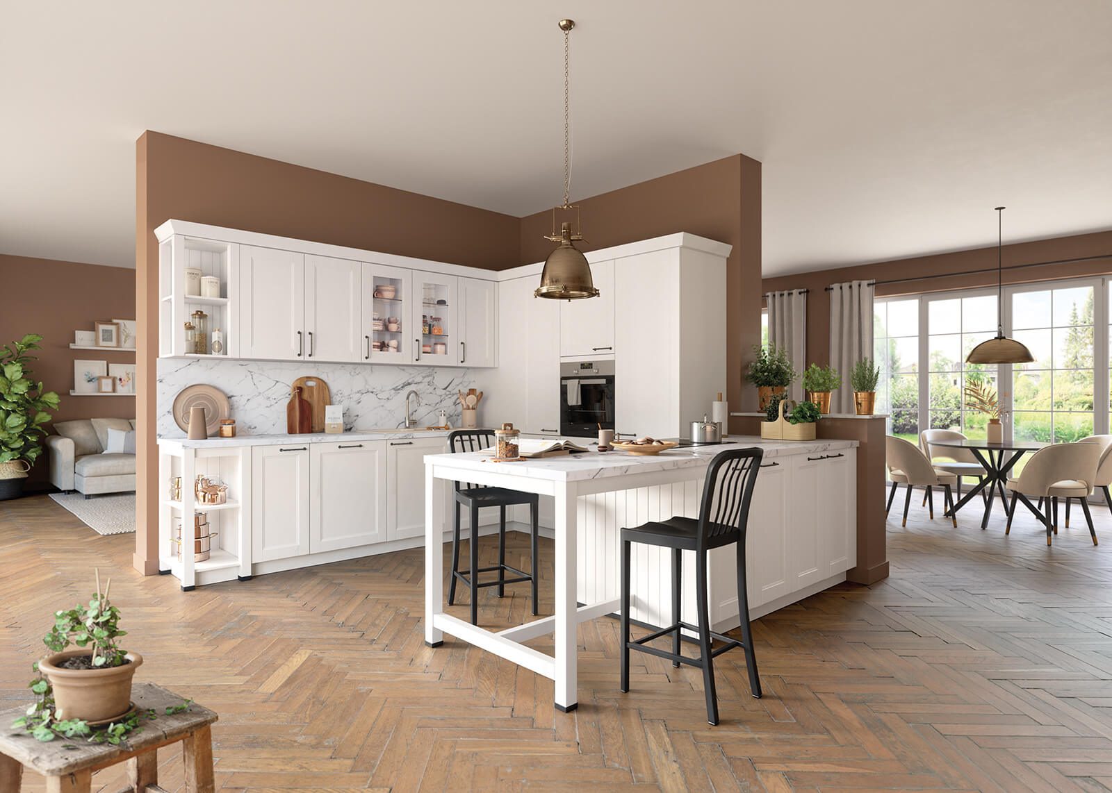 Schüller U-Küche Landhausstil Weiß